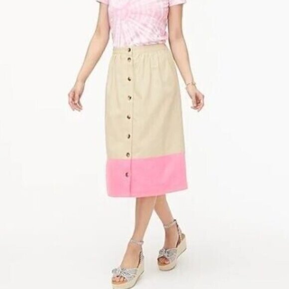 J. Crew Women's Linen Blend Button Front Colorblock Midi Skirt - M - Picture 1 of 10